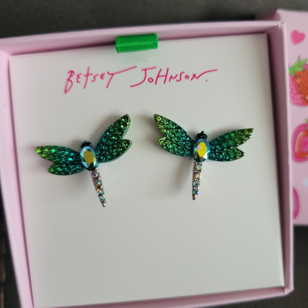 Betsey Johnson Green Dragonfly Earrings
